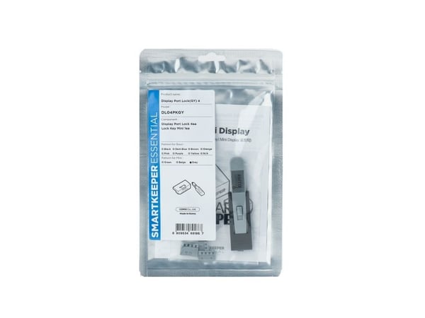 Smartkeeper DL04PKGY, Portblokkering + nøkkel, DisplayPort, Grå, 1 stykker, Polybag, 130 mm