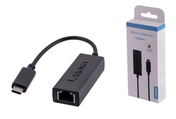 Lenovo - Nettverksadapter - USB-C - Gigabit Ethernet x 1 - svart - for IdeaPad 1 14; 3 14; 5 Pro 14; ThinkBook 13x G2 IAP; 14s Yoga G2 IAP; Yoga Sl...