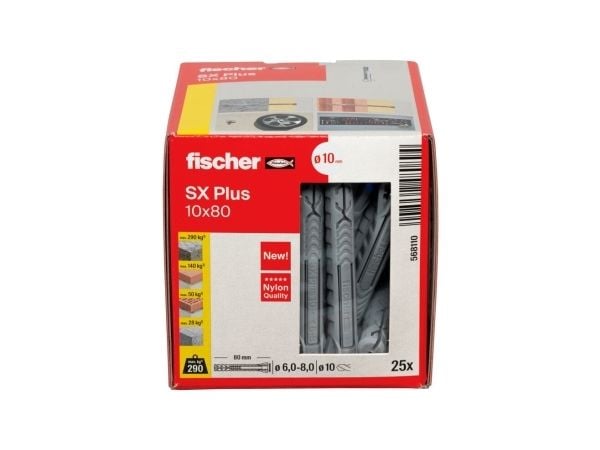 Fischer 568110, Ekspansjonsanker, Lettbetong, Murstein, Betong, Gipsfiberplate, Murverk, Nylon, Tyskland, 1 cm, 80 mm