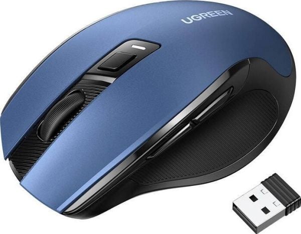 Ugreen - Mus - ergonomisk - 4000 dpi - optisk - 6 knapper - trådløs - 2.4 GHz - USB trådløs mottaker - blå