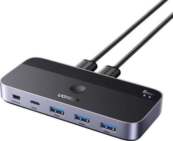 Ugreen - Omkopplare för tangentbord/video/mus/USB - 2 x KVM port(s) + 1 x USB-C + 3 x SuperSpeed USB