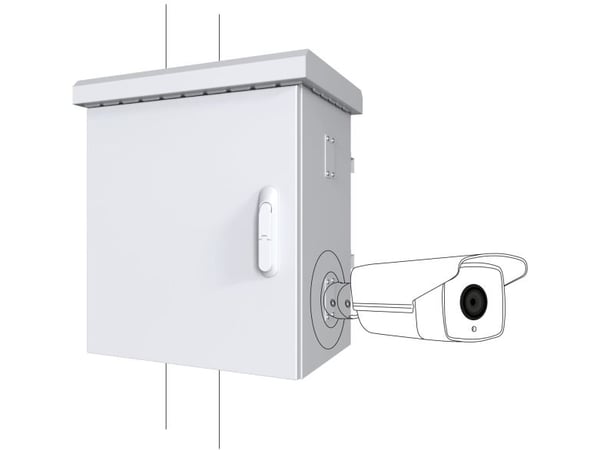 Lanview by Logon - Camera surveillance cabinet - maxi classic, for 4 cameras - med 2 kylfläktar, termostat - stångmontering - vit, RAL 7035