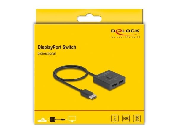 Delock - Video-splitter/svitsj - 8K, bidirectional - 2 x DisplayPort - stasjonær