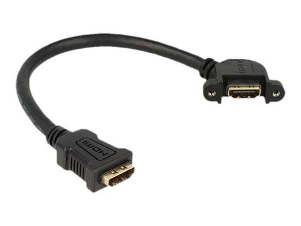 Delock Panel-mount - HDMI-kaapeli - HDMI hun til HDMI hun - 25 cm - sort - 110° stikforbindelse
