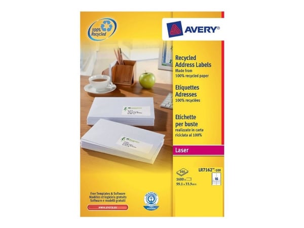 Avery QuickPEEL Recycled Labels - Permanent häftning - benvit - 33.9 x 99.1 mm 1600 etikett (er) (100 ark x 16) adresslappar