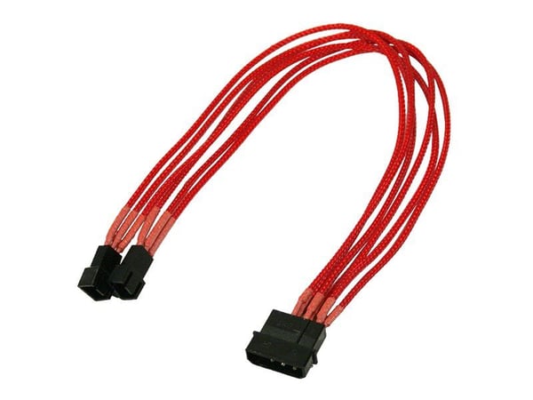 Nanoxia - Viftestrømadapter - 3 pin internstr (hann) til 4-pins intern strømforsyning (bare vifte) (hann) - 30 cm - rød