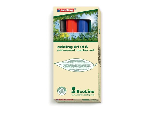 edding EcoLine 21 - Markør - permanent - for glass, metall, plast - svart, rød, blå, grønn - 1.5-3 mm (en pakke 4)