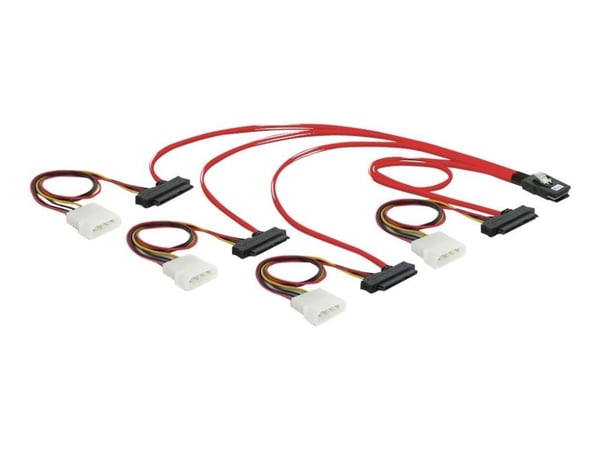 Delock - SAS intern kabel - 4-spors - 36-pins 4i Mini MultiLane (hann) til 4-pin intern strøm, 29-pins intern SAS (SFF-8482) - 50 cm