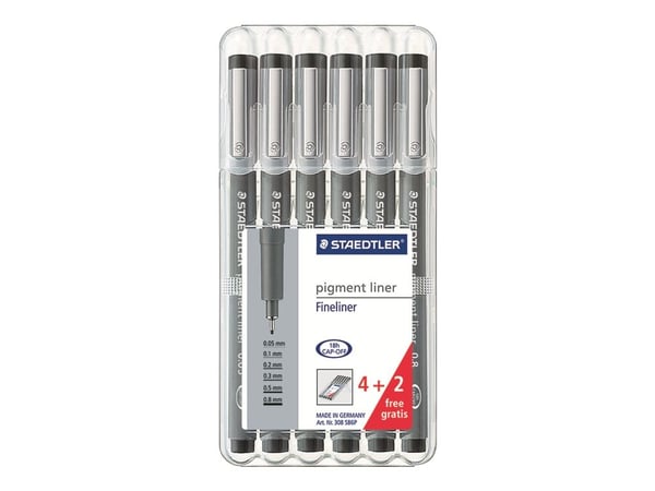 STAEDTLER pigment liner - Fineliner - permanent - svart - fargeblekk (en pakke 6)