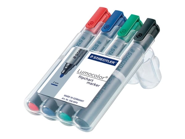 Marker Staedtler Lumocolor 356 WP4 för blädderblock ass. färger 2mm vattenbaserat bläck (4 st.)