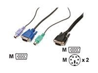 DIGITUS - Tastatur / video / musekabel (KVM) - HD-15 (VGA) (hann) til PS/2, HD-15 (VGA) (hann) - 3 m - for Digitus DC-71302GE, DC-71401GE, DC-72302...