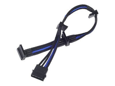 SilverStone PP07 - Strømforlengelseskabel - 4-pin intern strøm (hann) til SATA-strøm (hunn) - 30 cm - svart/blå