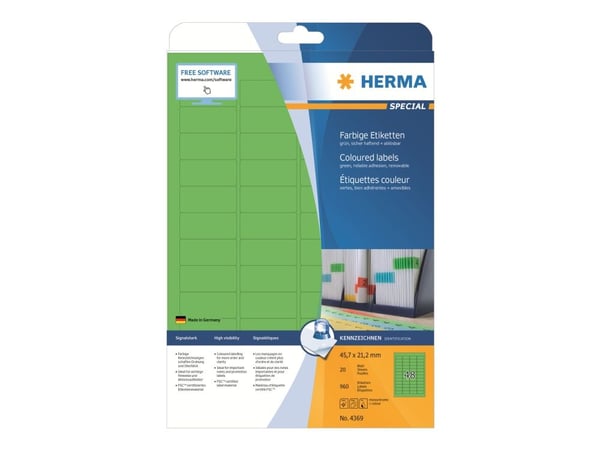 HERMA Special - Papir - matt - permanent selv-adhesiv - grønn - 45.7 x 21.2 mm 960 etikett(er) (20 ark x 48) merkelapper