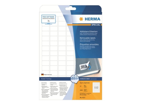 HERMA Special - Papir - matt - fjernbart selv-adhesiv - hvit - 25.4 x 16.9 mm 2800 etikett(er) (25 ark x 112) merkelapper