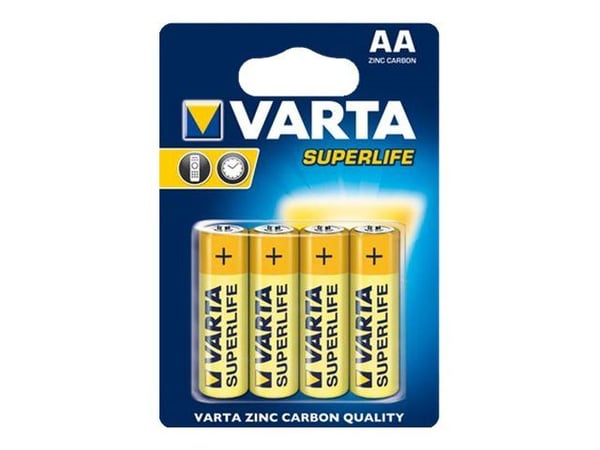 Varta SUPERLIFE, Kertakäyttöinen akku, AA, Sinkki, 1,5 V, 4 kpl, Harmaa, Keltainen