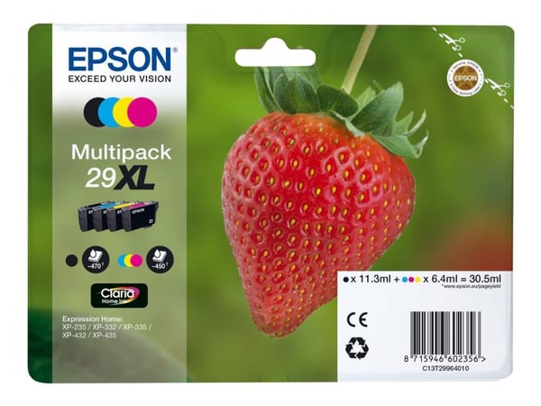 Epson Strawberry 29XL CMYK, Korkea (XL) värintuotto, Musta, Syaani, Magenta, Keltainen, 1 kpl, Monipakkaus