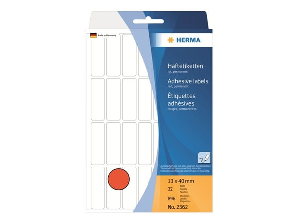 HERMA - Papir - mat - permanent klæbemiddel - rød - 13 x 40 mm 896 etikette(r) (32 ark x 28 etiketter