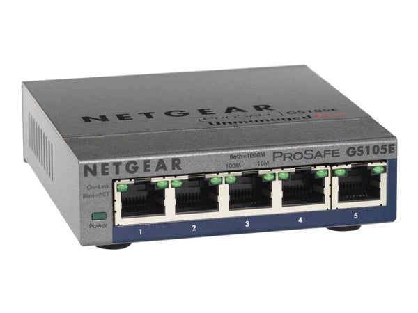 NETGEAR Plus GS105Ev2 - Switch - Styrt - 5 x 10/100/1000 - stasjonær