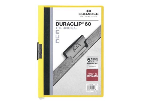 DURABLE DURACLIP 60 - Klipsfil - for A4 - kapasitet: 60 ark - gul med transparent frontperm