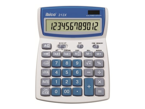 Rexel Ibico 212X - Skrivebordskalkulator - 12 sifre - hvit, blå