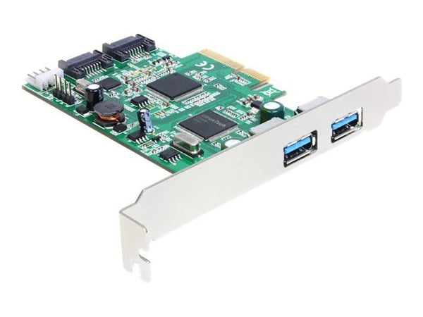 DeLock PCI Express-kort > 2 x ekstern USB 3.0, 2 x intern SATA 6 Gb/s - Speicher/USB3.0-kontroller - USB 3.0 / SATA 6 Gb/s - 600 MBps - PCIe 2.0 x4...