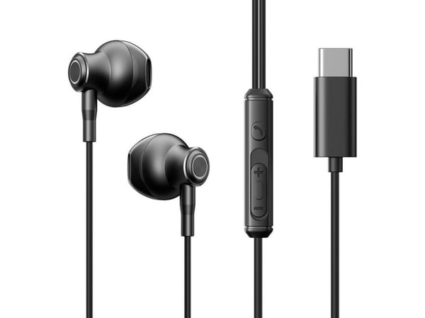 Joyroom TYPE-C Series JR-EC07 USB-C in-ear-hodetelefoner i metall - svart