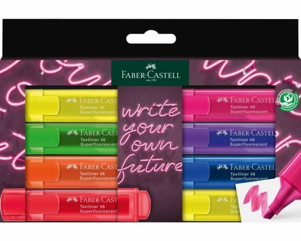 Faber-Castell 254601, 8 stykker, Blå, Grønn, Lilac, Oransje, Rosa, Rød, Gult, Meisel tupp, Assorterte farger, Vann-basert blekk