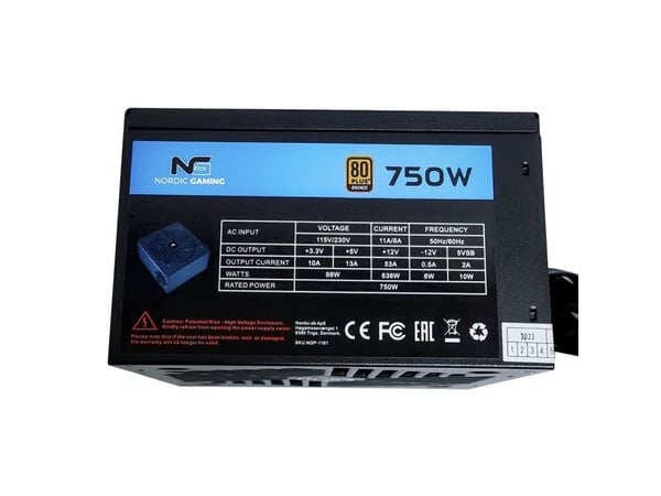 Nordic Gaming NGP-1181, 750 W, 115 - 230 V, 50/60 hz, Aktiv, 10 A, 53 A