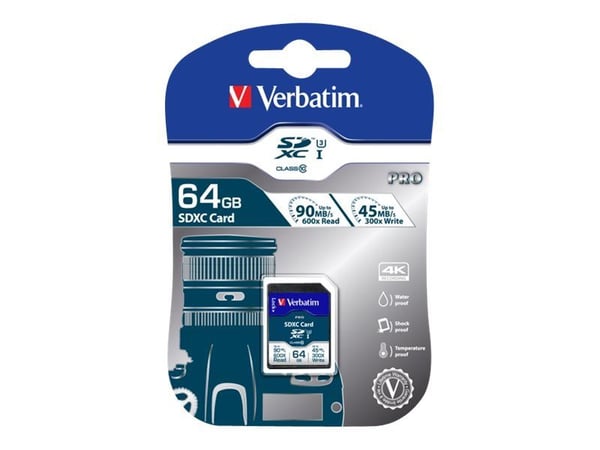 Verbatim PRO - Flashminneskort - 64 GB - UHS Class 3 / Class10 - 300x/600x - SDXC UHS-I