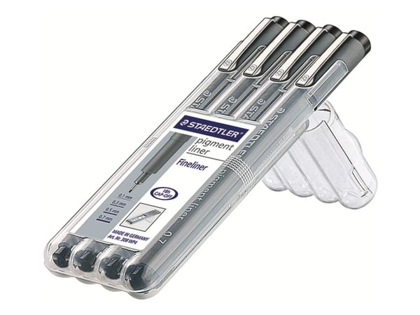 Fineliner Staedtler 308 WP4 ass. farver og størrelser sort (4 stk.)