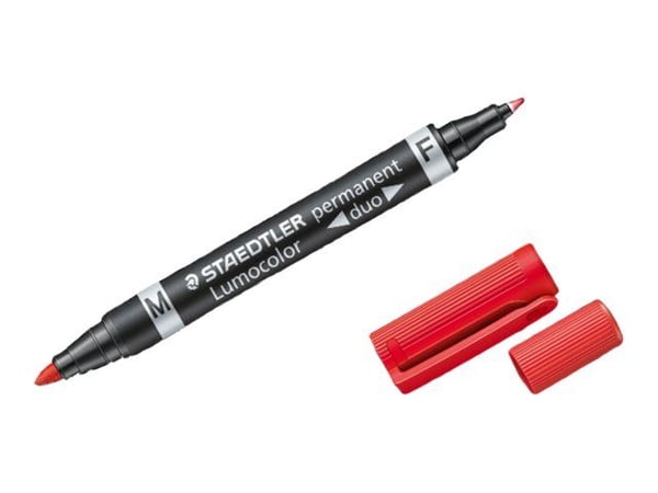 STAEDTLER Lumocolor duo - Kaksoiskärkinen tussi - pysyvä - musta, punainen, sininen, vihreä - 1,5 mm / 0,6 mm - keskikokoinen / hieno (4 kpl pakkaus)