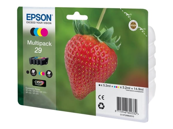 Epson Strawberry 29 CMYK, Perusvärintuotto, Musta, Syaani, Magenta, Keltainen, 1 kpl, Monipakkaus