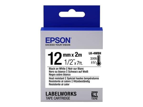 Epson LabelWorks LK-4WBH - Svart på hvitt - Rull (1,2 cm x 2 m) 1 kassett(er) merketape - for LabelWorks LW-1000, 300, 400, 600, 700, 900, K400, Z5...