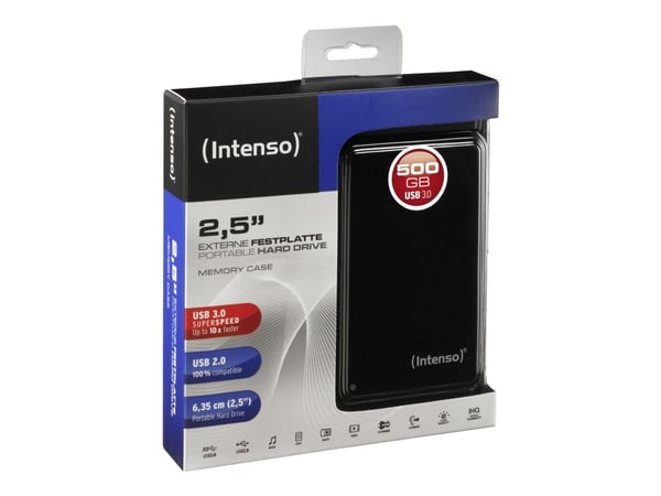 Intenso Memory Case - Harddisk - 500 GB - ekstern (bærbar) - 2.5" - USB 3.0 - 5400 rpm - buffer: 8 MB - svart