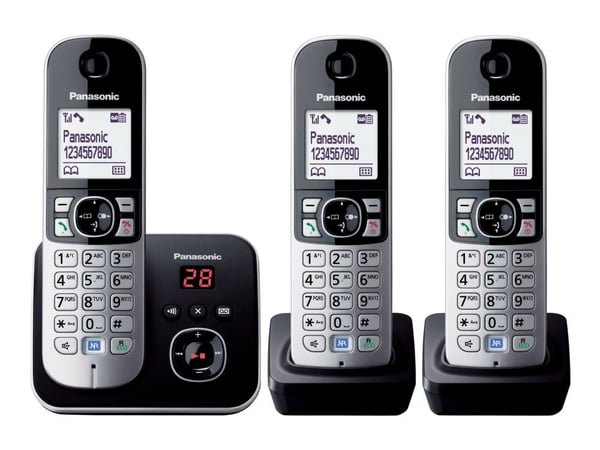 Panasonic KX-TG6823 - Trådløs telefon DECT - perlesølv + 2 ekstra telefonrør (Tysk model, telefonsvarerfunktionen virker ikke i DK/SE)