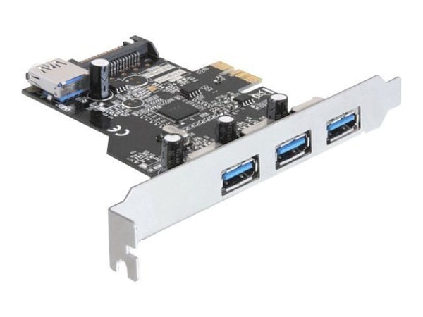 DeLOCK PCI Express-kort -> 3 x eksternt + 1 x intern USB 3.0 Delock PCI Express-kortet utvider din PC med tre eksterne USB 3.0-porter og en intern ...