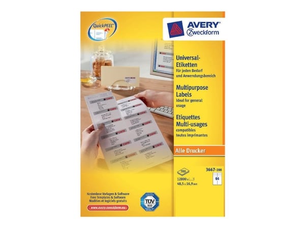 Avery Zweckform Universal - Papir - permanent klebemiddel - hvit - 48,5 x 16,9 mm 12800 etikett(r) (200 ark x 64) etiketter