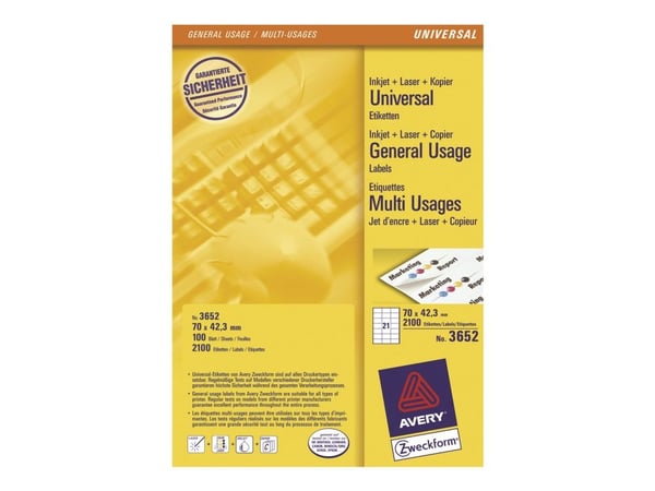 Avery - Hvit - 42.3 x 70 mm 2100 etikett(er) (100 ark x 21) merkelapper
