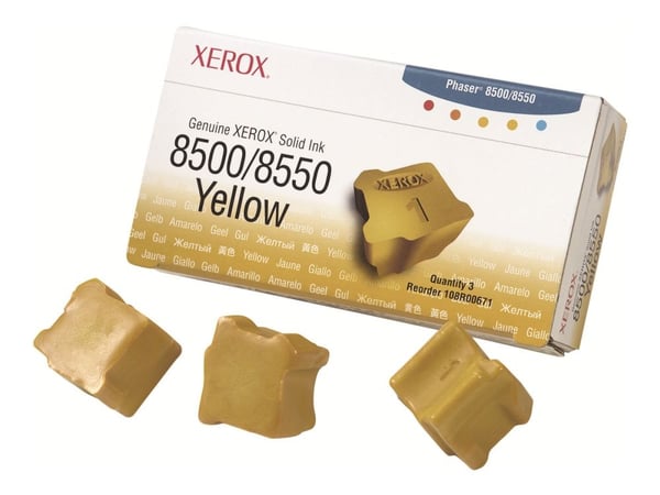 Xerox Aito -värivaha 8500/8550 keltainen (3 palaa), 3 kpl, Keltainen, 3000 sivua, Keltainen, 8550_ADT 8550_ADX, Yhdysvallat