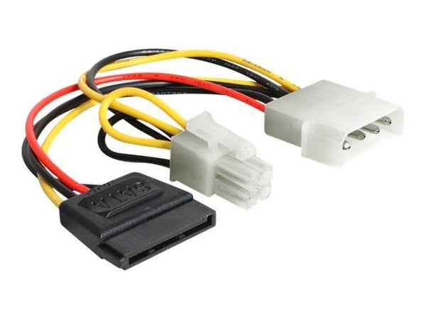 DeLOCK 60127, Molex (4-pin), SATA 15-pinninen, 0,155 m, Uros, Naaras, Monivärinen