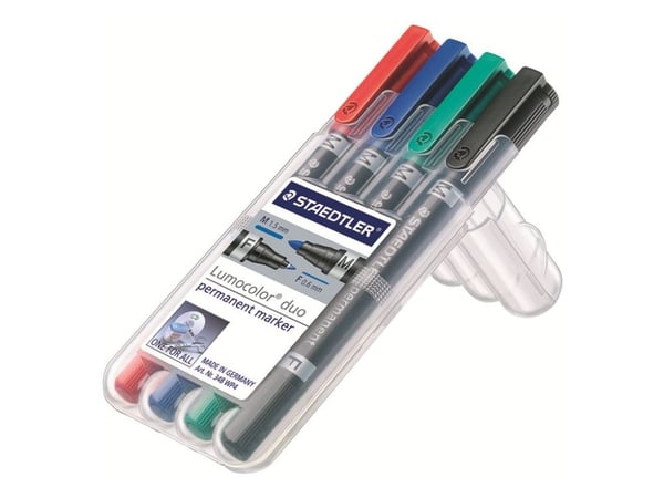 Marker Staedtler Lumocolor Duo 348 permanent F/M ass. färger (4 st.)