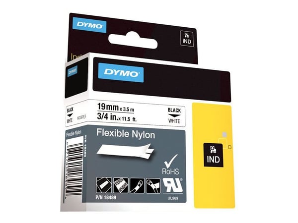 DYMO IND - Nailon - liimaava - musta valkoisella - Rulla (1,9 cm x 4 m) 1 kasetti taipuisa tarranauha - Rhino 4200, 4200 Kit, 5200, 5200 Hard Case ...