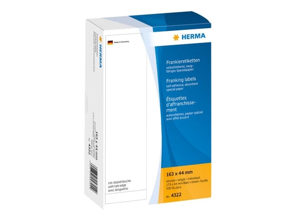 HERMA Franking labels - Papir - matt - selv-adhesiv - hvit - 163 x 44 mm 500 etikett(er) (500 ark x 1) merkelapper