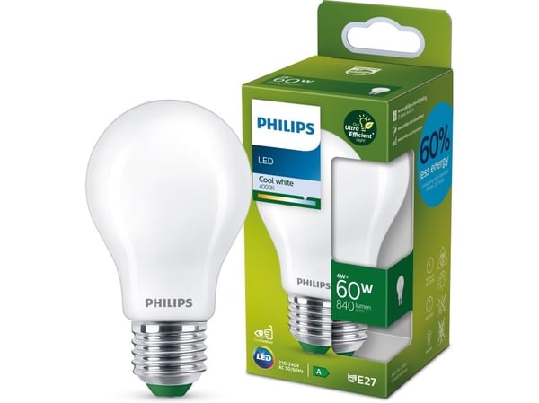 Philips Lamppu, 4 W, 60 W, E27, 840 lm, 50000 h, Viileä valkoinen