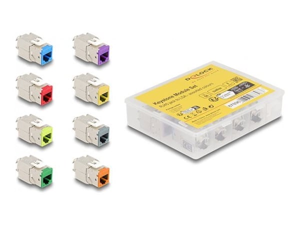 Delock Keystone Module RJ45 Socket to LSA Cat.6A verktygsfri färgad uppsättning 8 stycken
