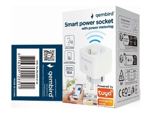 gembird Smart Home pistorasia virrankulutuksen mittauksella, valkoinen