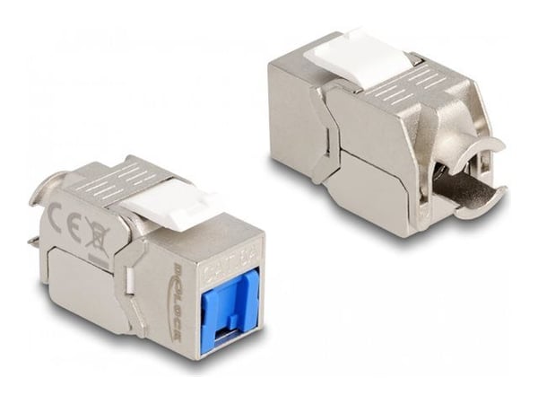 Delock - Keystone module - RJ-45 (hunn) til LSA (hunn) vinklet - STP - CAT 6a - hvit, blå, sølv