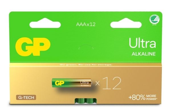 GP Batteries Ultra Alkaline GP24AU, Engangsbatteri, AAA, Alkalinsk, 1,5 V, 12 stykker, Cd (kadmium), Hg (kvikksølv)