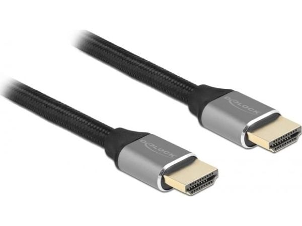 Delock - Ultra High Speed - HDMI-kabel - HDMI hann til HDMI hann - 1 m - trippel beskyttelse - grå - gullglimtkontakter, 8 K 60 Hz (7680 x 4320) st...