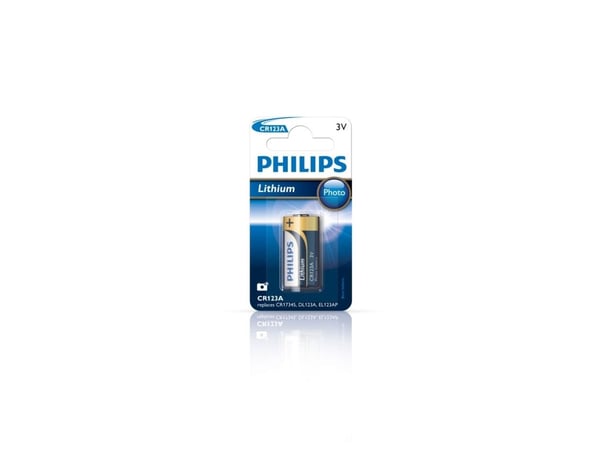 Philips Minicells Valokenno CR123A/01B, Ladattava akku, 3 V, Cd (kadmium), Hg (elohopea), Pb (lyijy), 22 g, PET, 83 x 120 x 17 mm